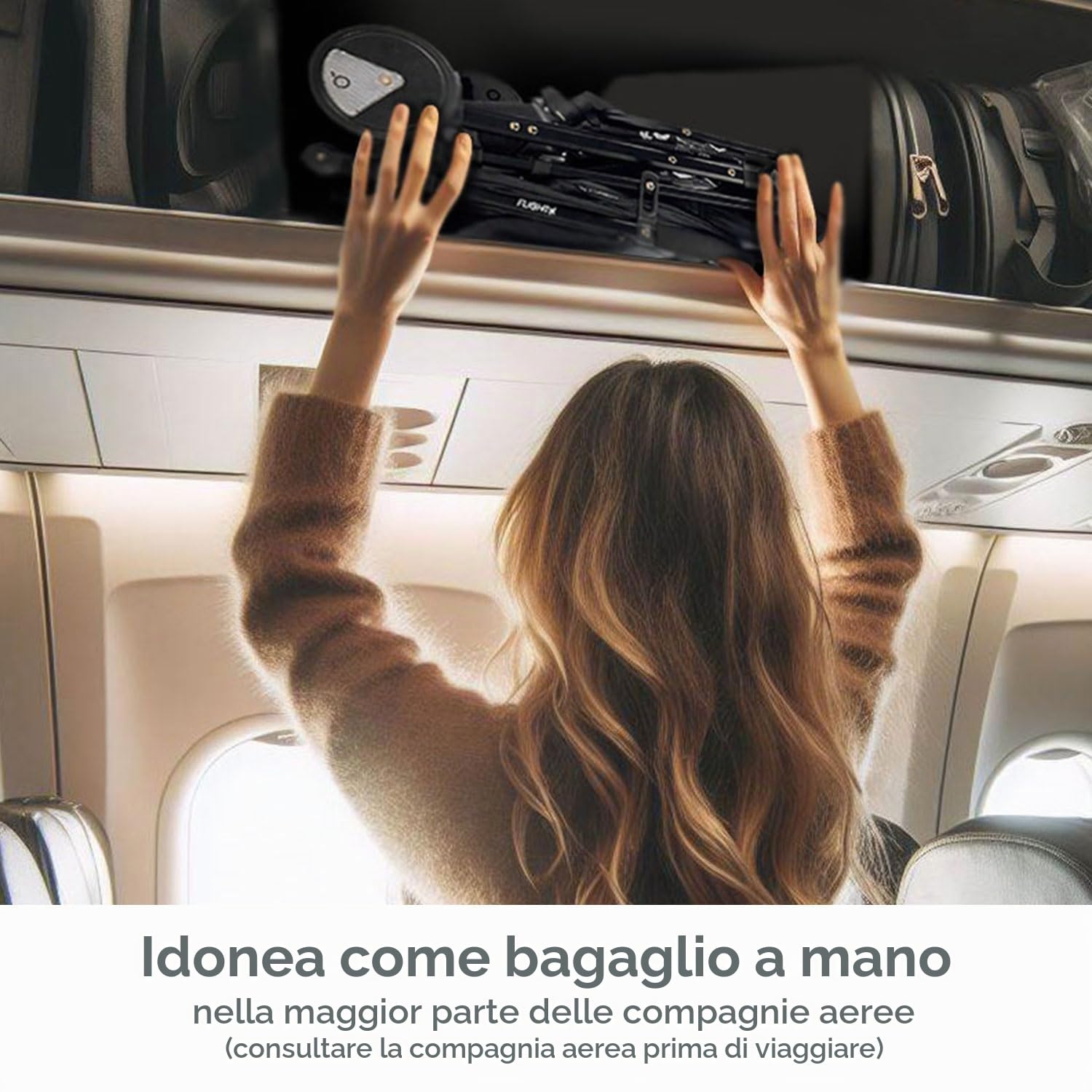 Asalvo FLIGHT Passeggino leggero, carrello pieghevole ultra leggero e compatto, manico trolley, bagaglio aereo, reclinabile, peso 6,6 kg, barra di sicurezza, imbracatura a 5 punti, da 0 mesi (nero