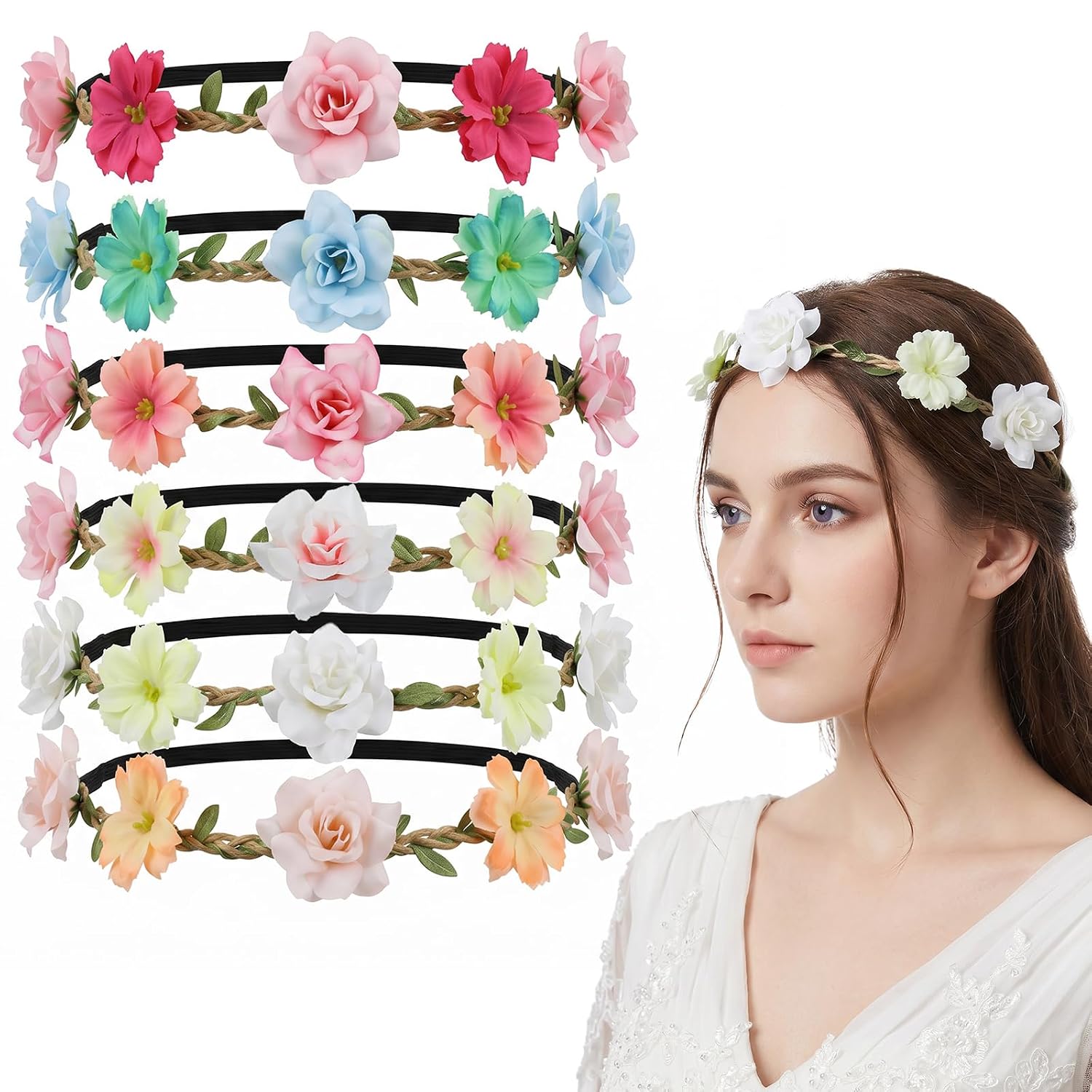 Flower Crowns for Women Girls, 6 PCS Boho Floral Headbands