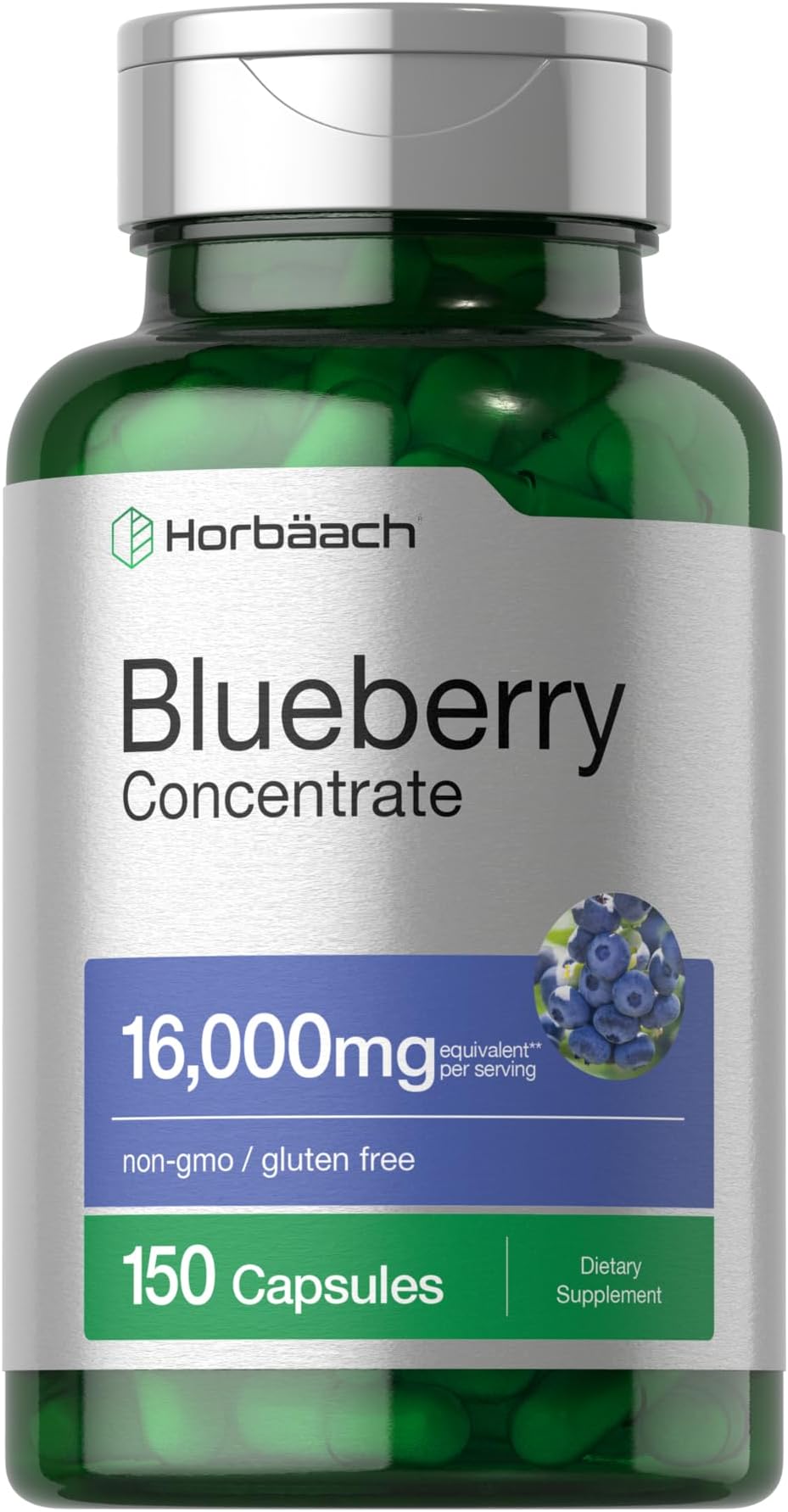 Horbäach Blueberry Extract Supplement | 150 Capsules | Blueberry Concentrate | Non-GMO & Gluten Free Formula