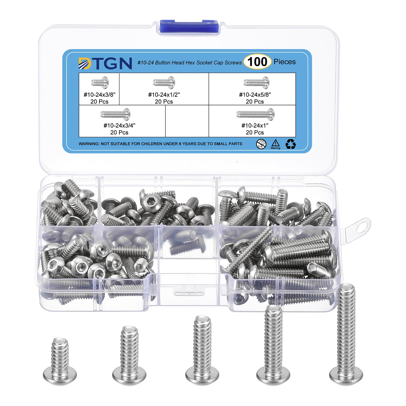 DTGN 100Pcs #10-24 Button Head Socket Cap Screws Kit
