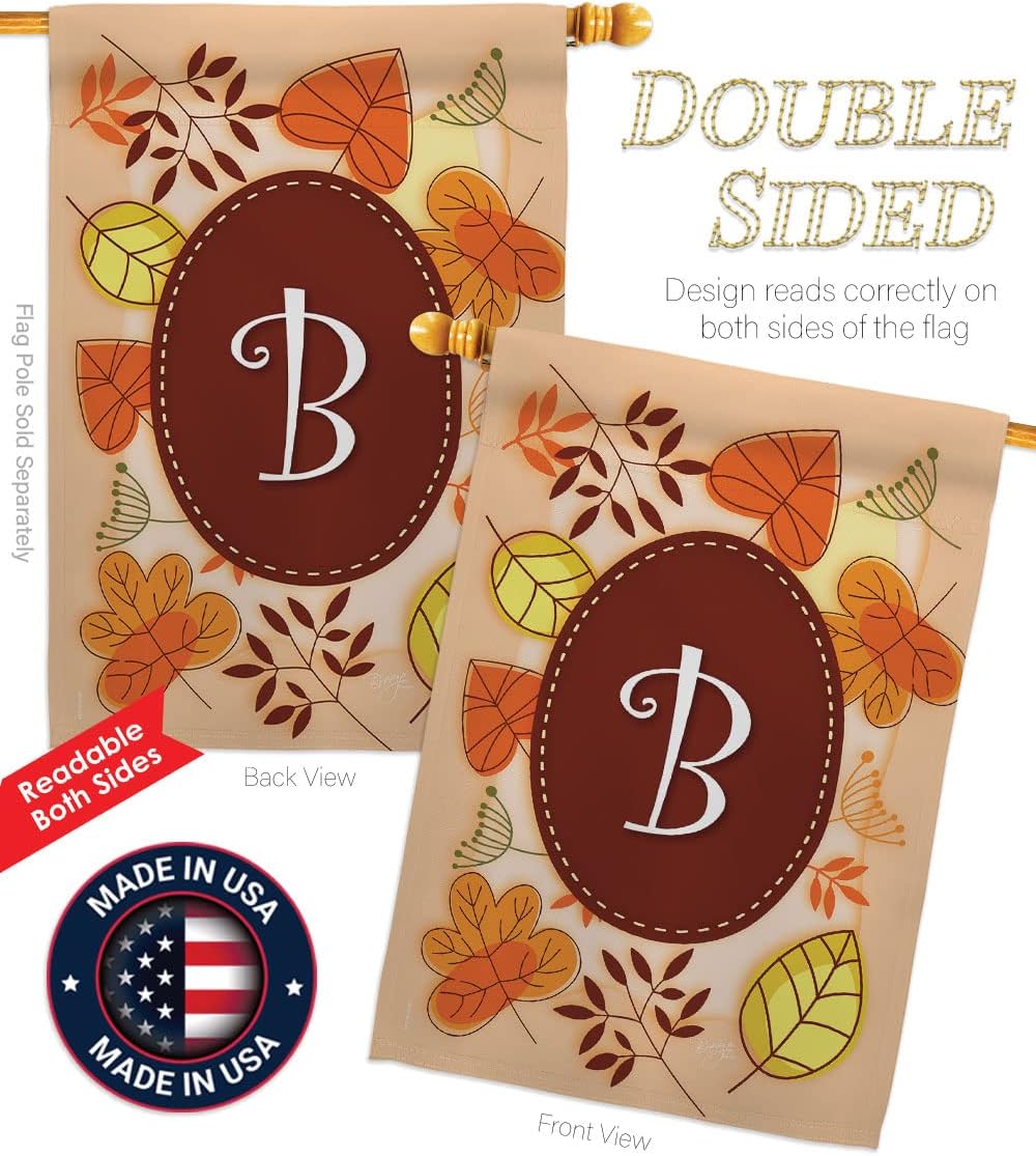Breeze Decor H130028 Autumn B Initial Fall Harvest & Autumn Decorative Vertical House Flag, 28" x 40", Thick Fabric