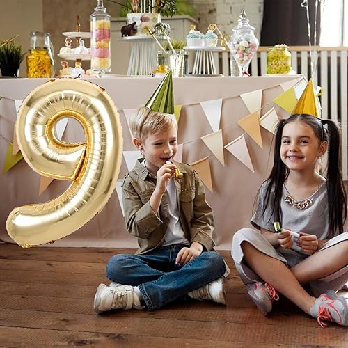 Miniatura 3 de Globo gigante de oro blanco con el número 9 de 40 pulgadas, globos de aluminio de Mylar con helio para fiestas de cumpleaños, decoraciones de