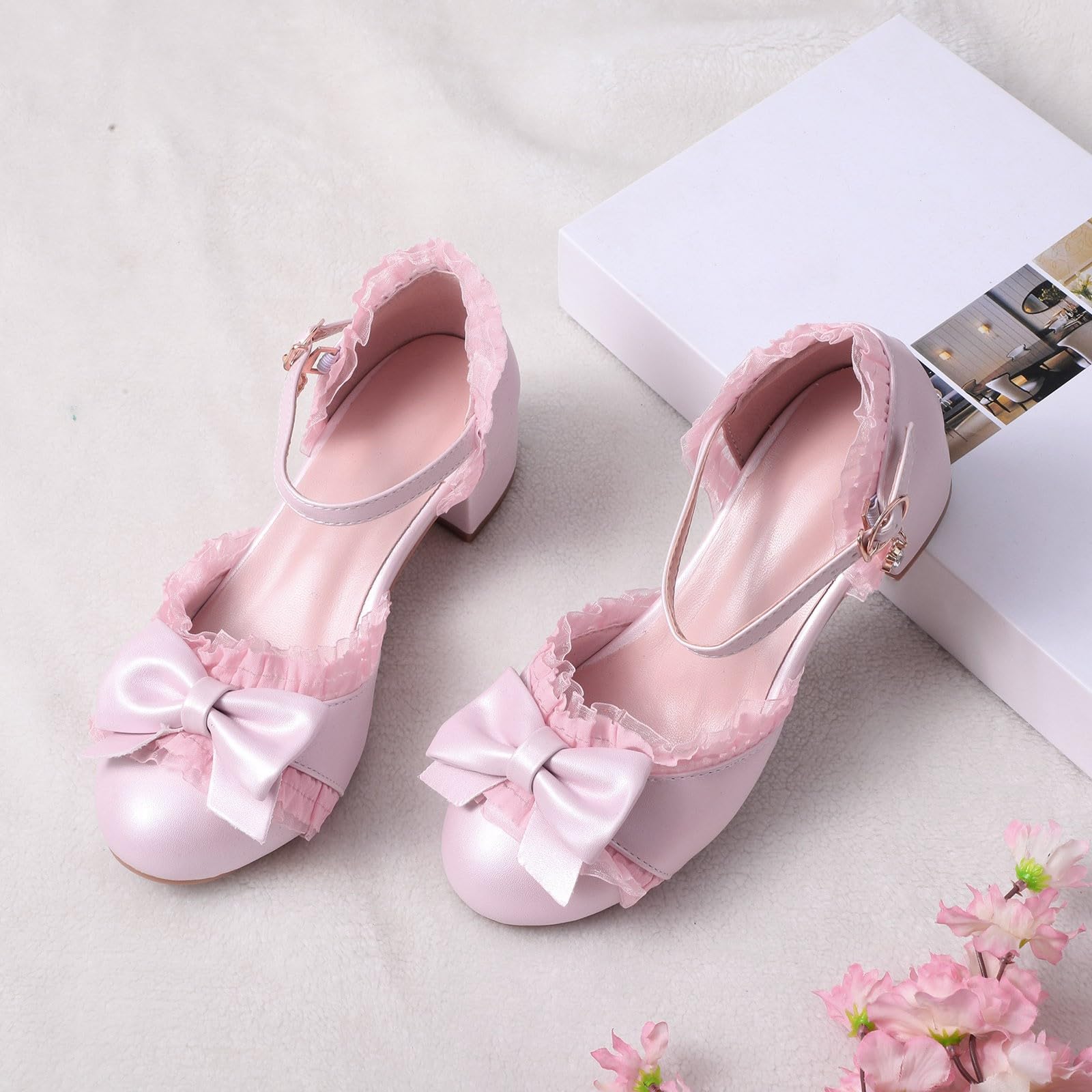 Zapatos de tacón alto para niñas, zapatos de noche de encaje cerrado, zapatos de tacón alto, zapatos Mary Jane con tiras de princesa, zapatos festivos, zapatos de vestir elegantes para bodas, fiestas