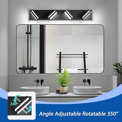 Miniatura 2 de IZORRO Luces LED modernas para baño (4 luces), iluminación de pared acrílica negra mate, luces de tocador para baño sobre espejo - 6000 K 24 pulgadas
