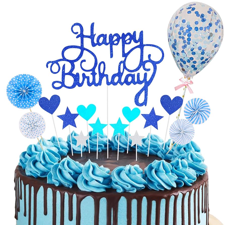 Amazon.co.jp: ブルーハッピーバースデーケーキトッパー