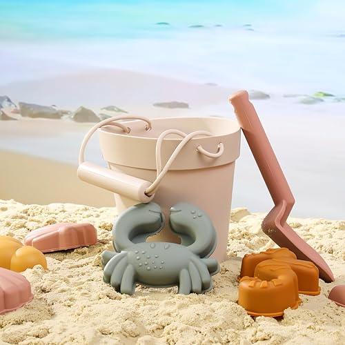 Miniatura 4 de AMOR PRESENT Juego de juguetes de playa de silicona, 11 piezas, moldes de silicona para cubo de arena, bolsa de pala, juguetes de playa modernos