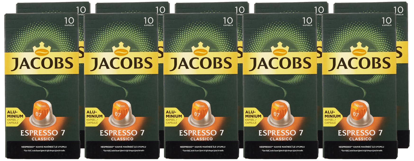Jacobs Kapsułki Espresso Classico, intensywność 7,100 Nespresso®* kompatybilne kapsułki z kawą, opakowanie 10 sztuk, 10 x 10 napojów