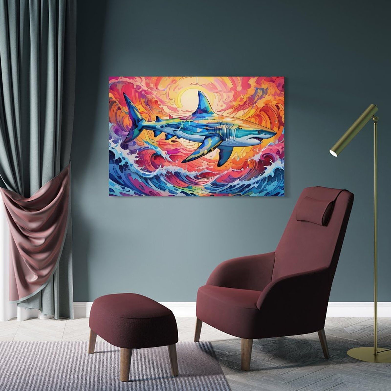 Junmoney Shark Wall Art Print, 24x36inch(60x90cm), for Bedroom Decor, Cosy Corners Or Studios, Canvas Wall Decor for Personal Spaces