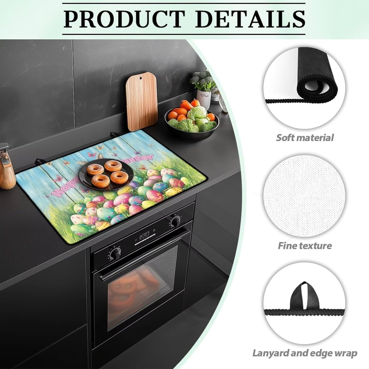 Easter Bunny Foldable Thick Electric Stove Cover Stove Top Protector Heat Resistant Anti Dust Stove Covers Oven Cover, Easy Clean Easter Kitchen Decoration for Party