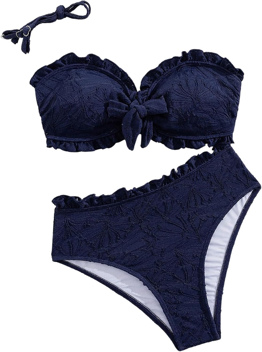 SOLY HUX Women's Tie Knot Strapless Bandeau Swimsuit Frill Trim High Waisted Bikini Sets Two Piece Bathing Suit