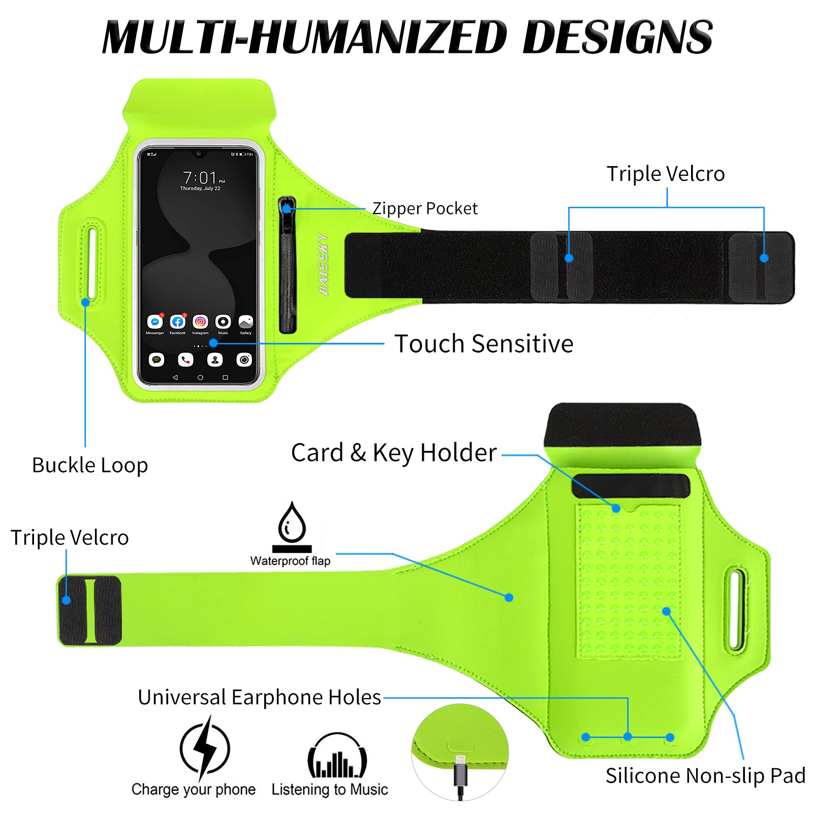 HAISSKY Fascia da Braccio con Borsa Auricolare, Fascia Sportiva Running Porta Cellulare Braccio Portacellulare Armband per MP3/iPhone 16 Pro Max/15 Pro/14 Pro/13 Galaxy S25 Ultra/S24/S23 Fino a 6,9"