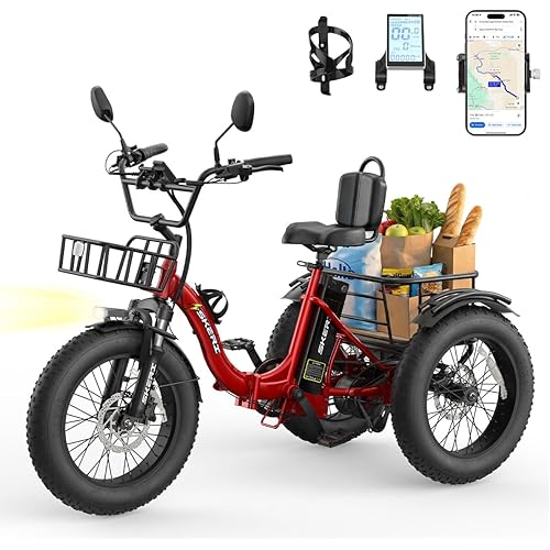 Skeri Electric Tricycle for Adults, 750W(Peak 1350W) Motor Etrike, 20"x4" Folding Fat Tire Electric Trike, 48V13Ah Battery, 3-Wheel Electric Bike, 20MPH, Front & Rear Basket & Differential