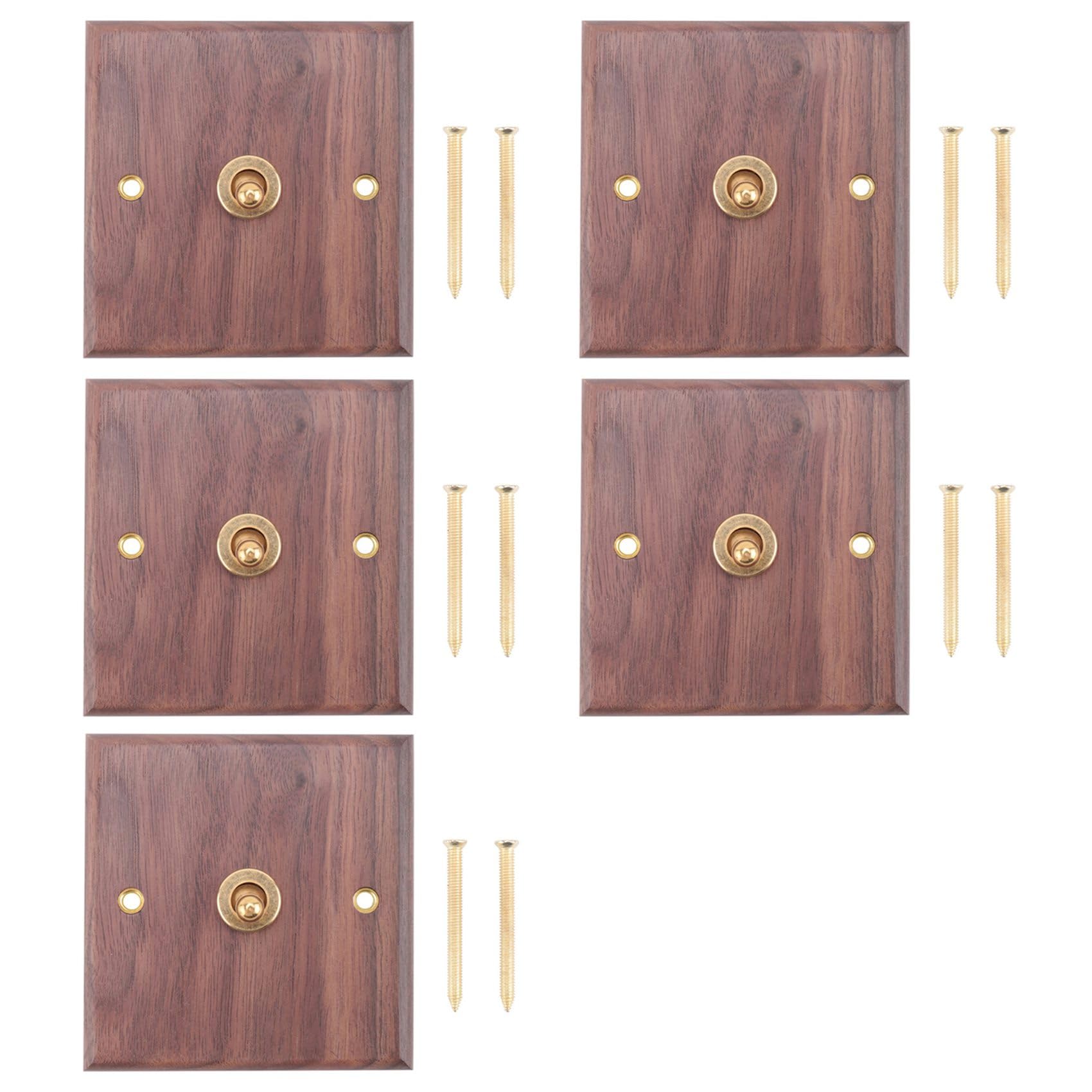 UrbanNest 5X Retro American Industrial Style Light Switch Socket, Solid Wood Brass Toggle Switch Plate,Antique Home Stay Switch(1)