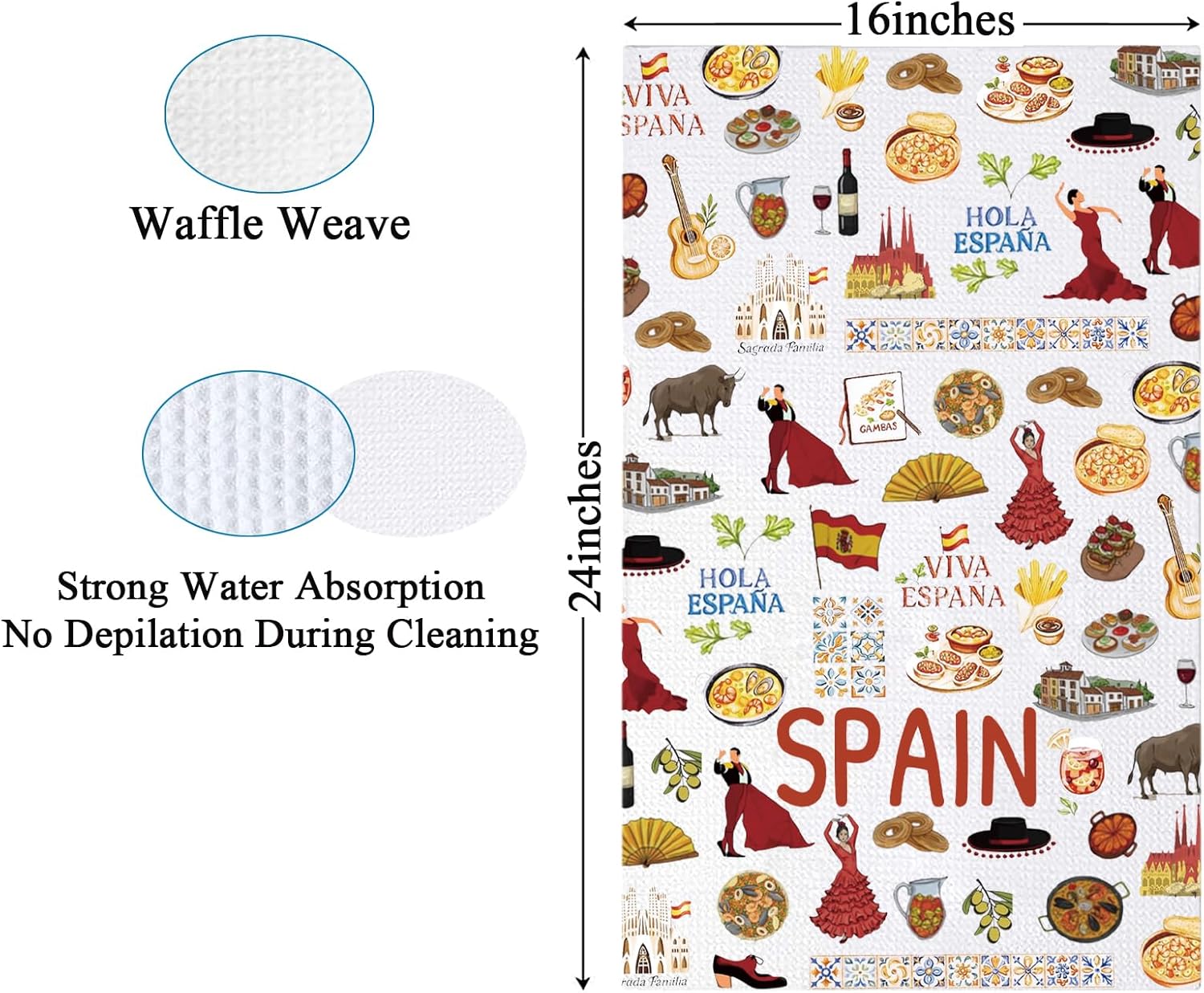 PXTIDY Spain Themed Kitchen Towel Spanish Travel Souvenirs Kitchen Decoration Kitchen Dish Tea Towel Vacation Gifts (White) - Image 3