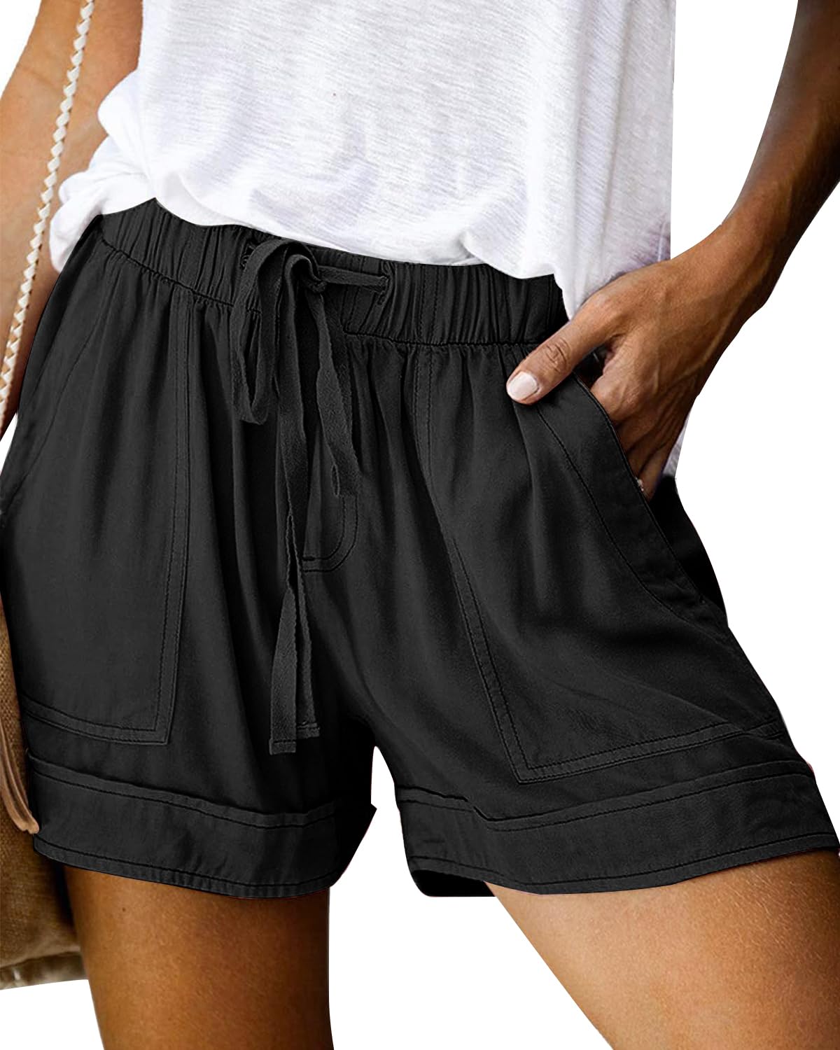 SZSMFZ Womens Elastic Waist Drawstring Shorts Beach Shorts Lightweight Athletic Shorts Comfy Short Pants with Pockets