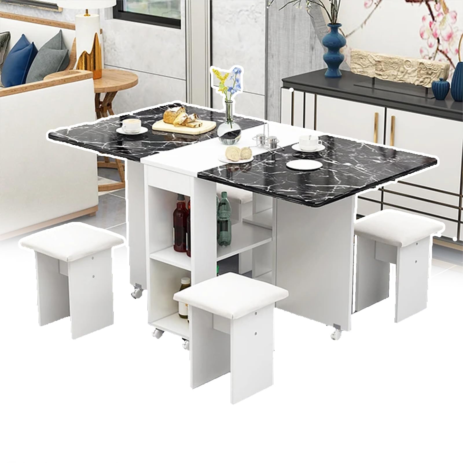 Table à manger pliable gain de place pour 4 à 6 personnes en cuisine