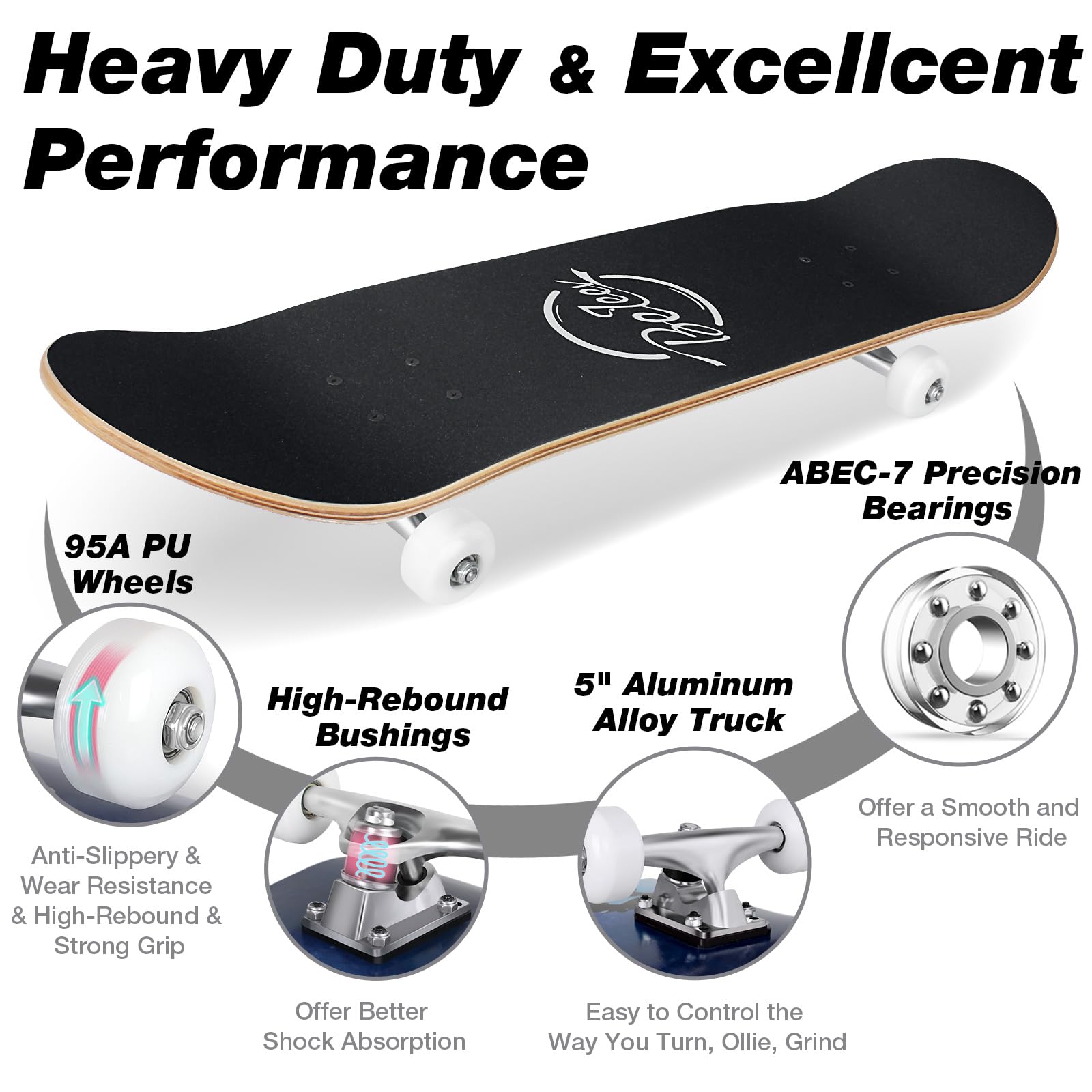 BELEEV Skateboards 31x8 para Principiantes, Niños, Adolescentes y Adultos, Completo Pro Cruiser Skateboard para Niña Niño, Arce Canadiense de 7 Capas, Doble Bandeja Cóncava, con Herramienta en T - 5