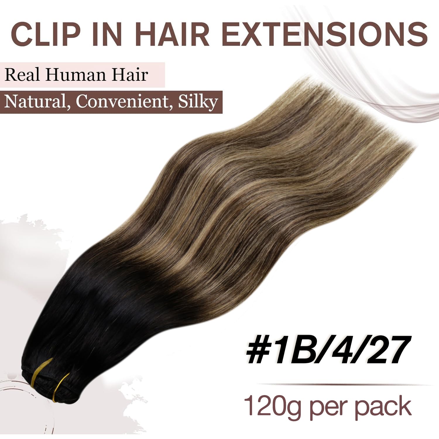 Hetto Clip in Extensions Echthaar Balayage Schwarz zu Hellbraun & Goldblond 45cm 120g 7pcs - Invisible Mittellanges Haar, Volle Abdeckung für Sofortiges Volumen 1b/4/27