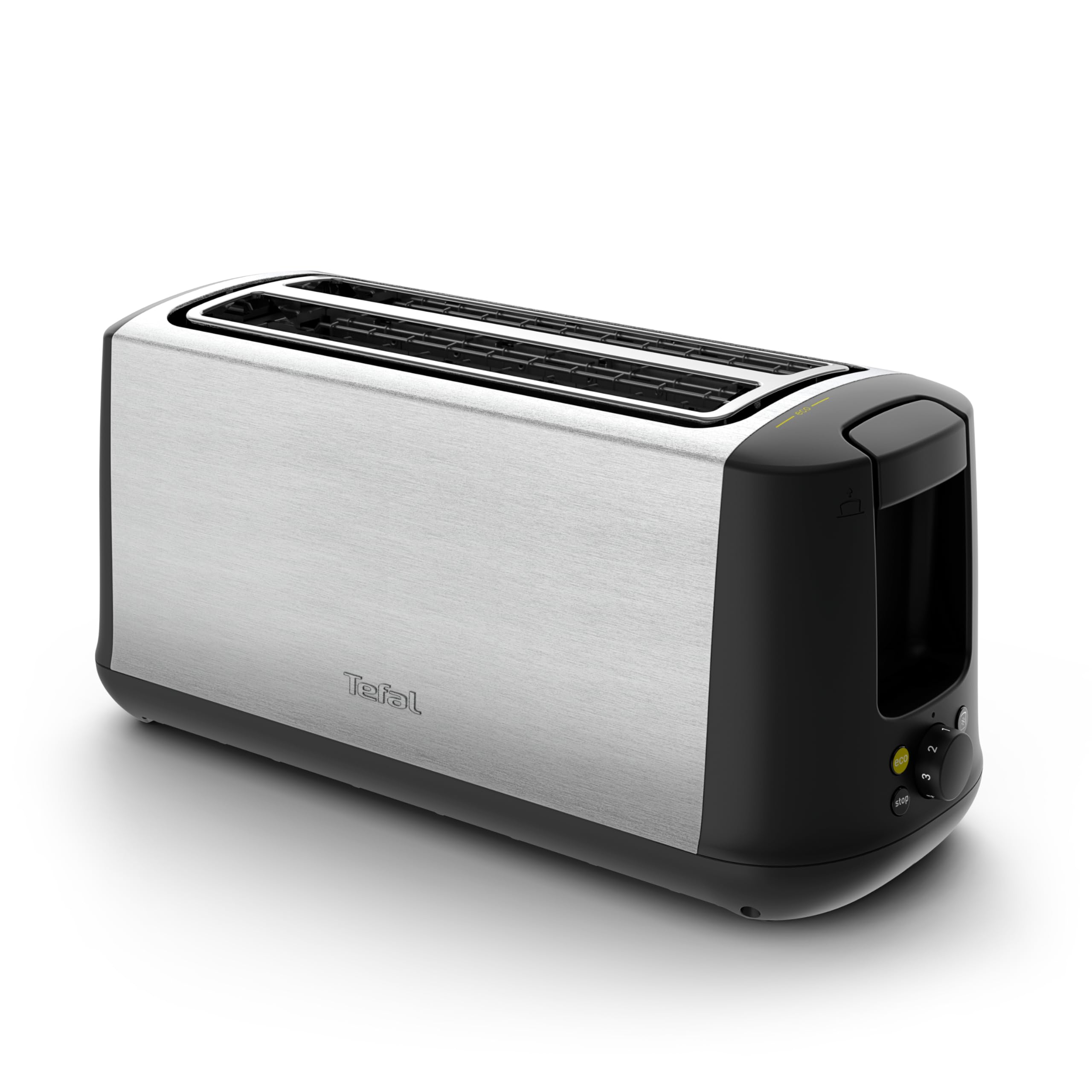 Tefal Subito TL342DE0 Toster na 2 kromki, srebrny/czarny | Stal nierdzewna, 4 funkcje z podświetleniem, Moc 1700W, Długie szczeliny 25 cm, 7 poziomów opiekania