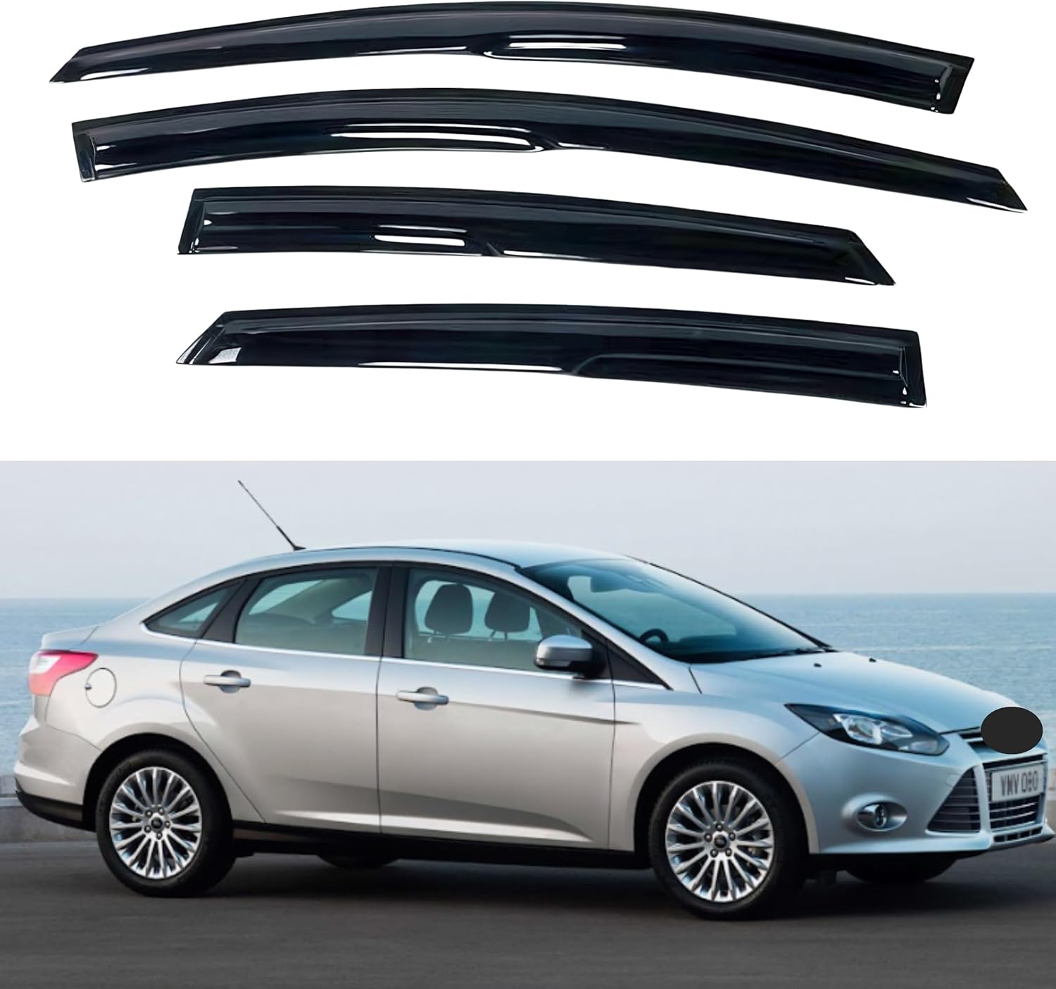IG Window Visor for Ford Focus Sedan 2008-2011, Rain Guard Tape-On Extra Durable Sun Wind Side Vent Window Deflector Mugen Style, 2008 2009 2010 2011 (Sedan Only)