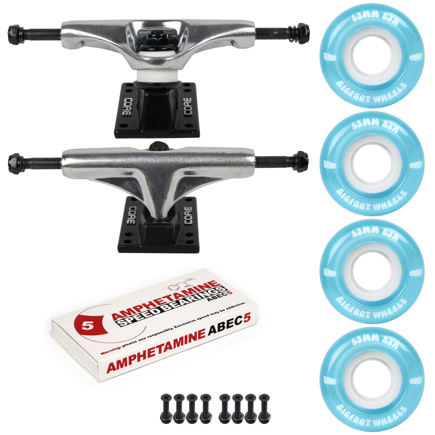 Skateboard Package 5.0 (7.75") Silver Trucks 53mm 83A Blue Cruiser Wheels ABEC 5