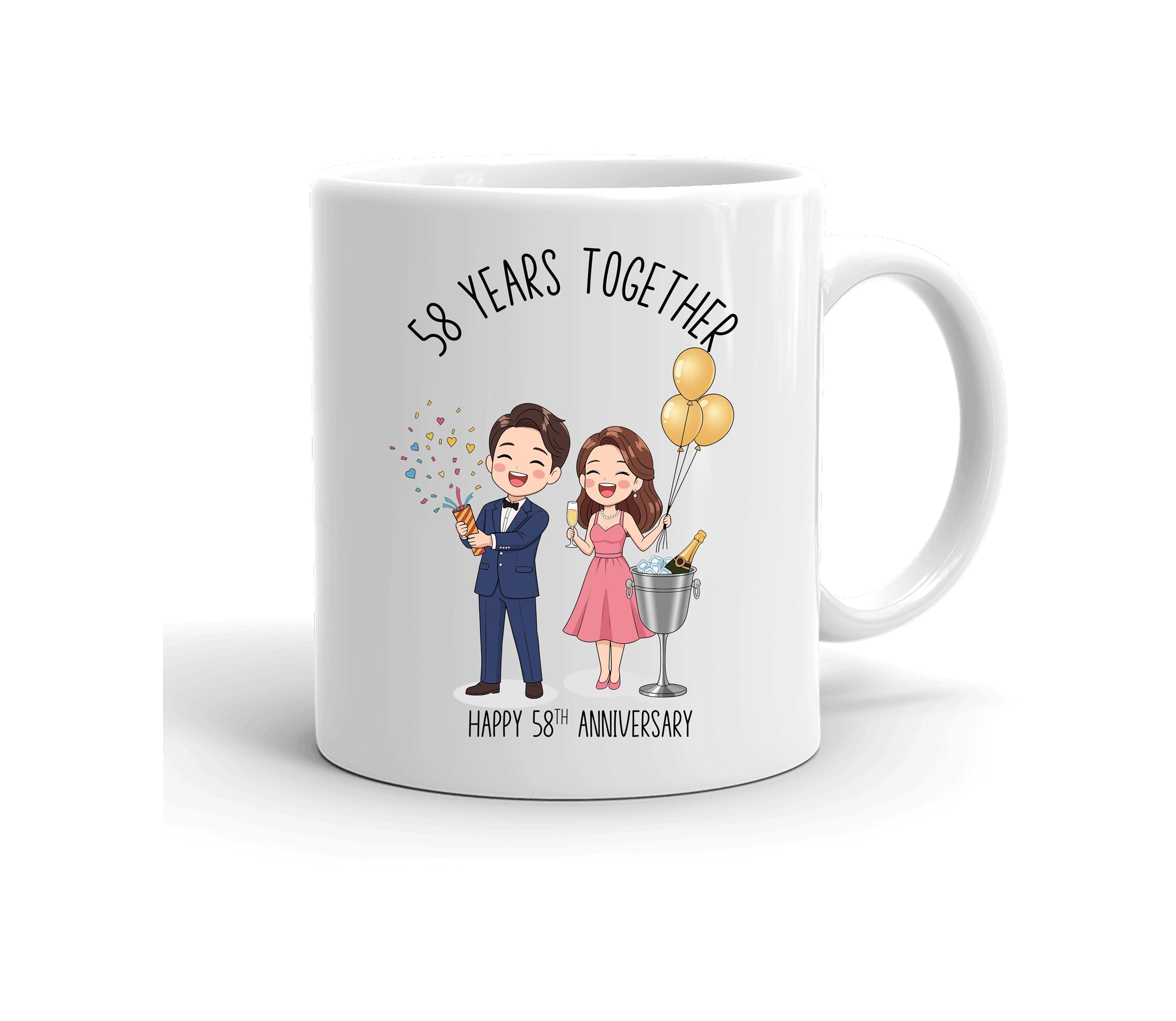 VIROSA 58 Year Anniversary Mug – 11oz Ceramic Coffee Mug Gift for Husband, Wife, Couples – First Wedding Anniversary Present Idea, Funny Romantic Keepsake