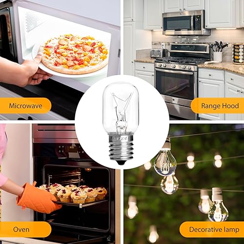 Miniatura 6 de Belleone Bombilla de microondas para Whirlpool, 8206232A, bombillas para Maytag GE Kenmore sobre campana extractora, Kei 125V 40W, bombillas de