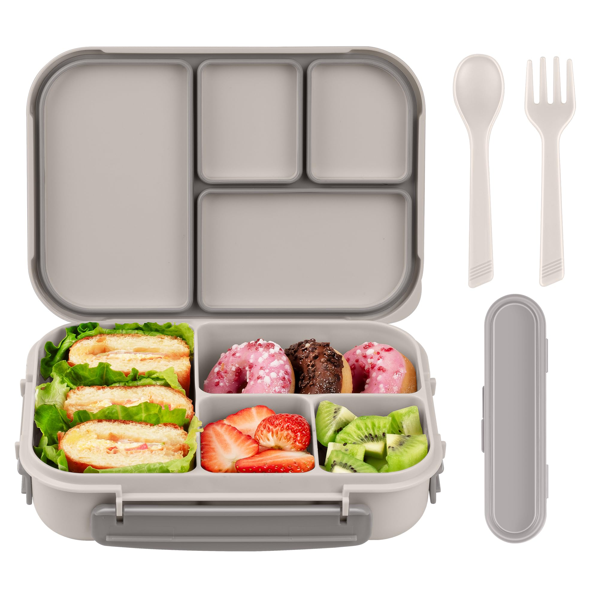 Amathley Lunch Box Kids,Bento Box Adult,Leakproof Lunch Containers for Adults/Kids/Toddler,1200ML-4 Compartments bento Lunch box with Utensil,Microwave & Dishwasher & Freezer Safe(White)