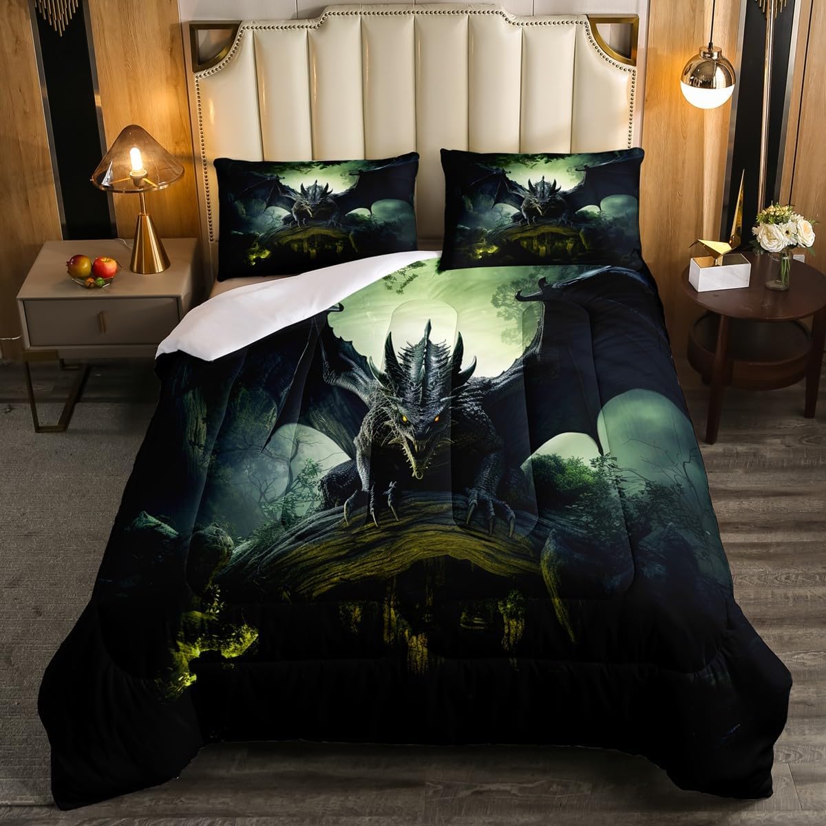 Erosebridal 3D Ice Dragon Bedding Comforter Set Queen Size for Boys - Mysterious Wildlife Style Quilted Duvet With 2 Pillowcases
