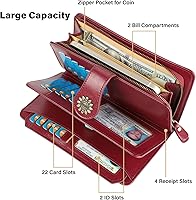 Vista 4 de Lavemi - Cartera de piel con bloqueo RFID para mujer, de gran capacidad, para llevarla a la muñeca