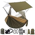 Sunyear Hammock Camping with Rain Fly Tarp and Net, Portable Camping Hammock Double Tree Hammock Outdoor Indoor Backpacking Travel & Survival, 2 Tree Straps,100% Waterproof Green Bundle