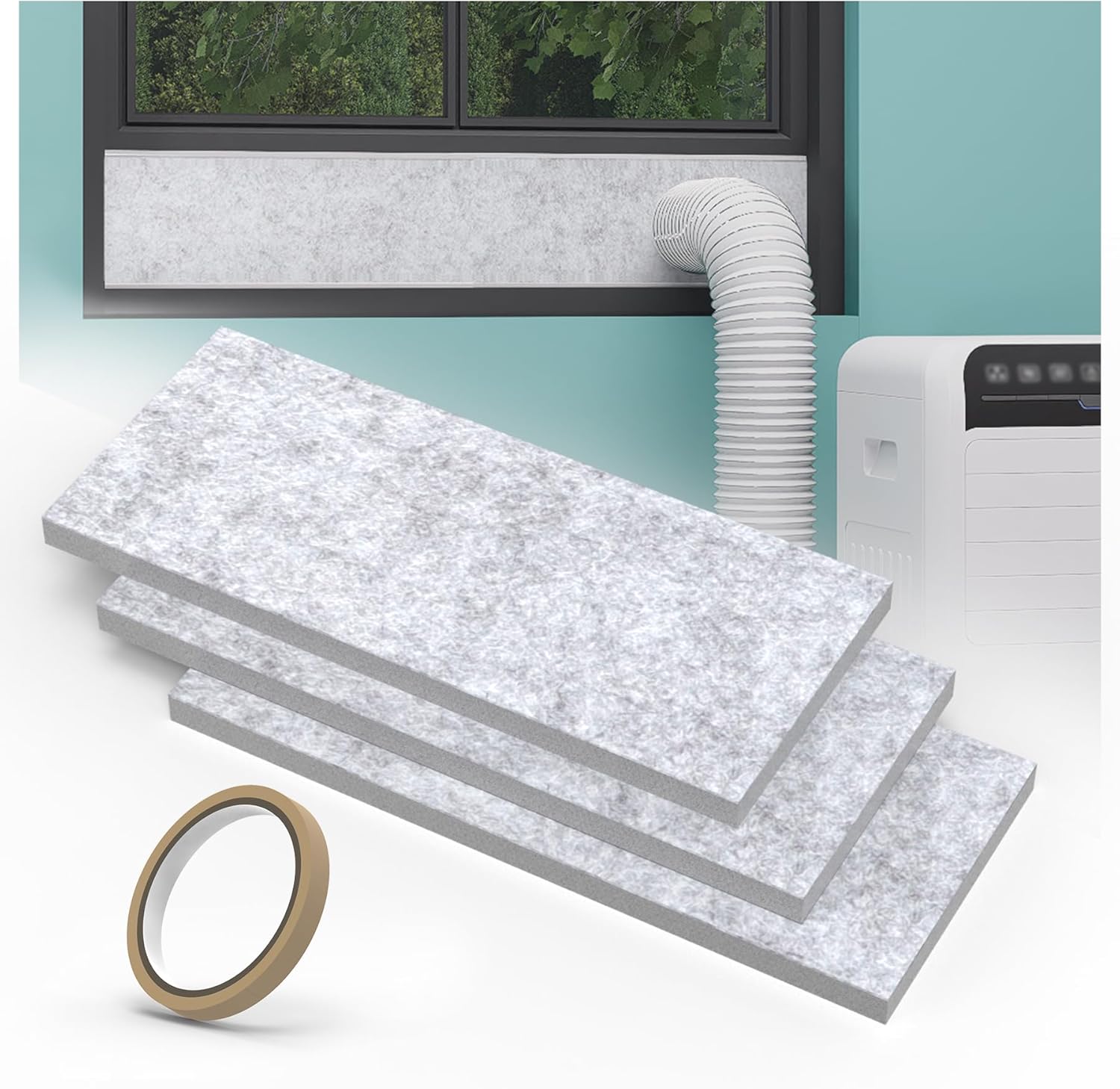 Double Layer Insulation Foam Panels for Portable Air Conditioner Window Vent Kit, Dryer Vent Window Kit, Easy to Cut, Insulate Heat & Fill Gap, Fits up to 50 Inches, 3PCS