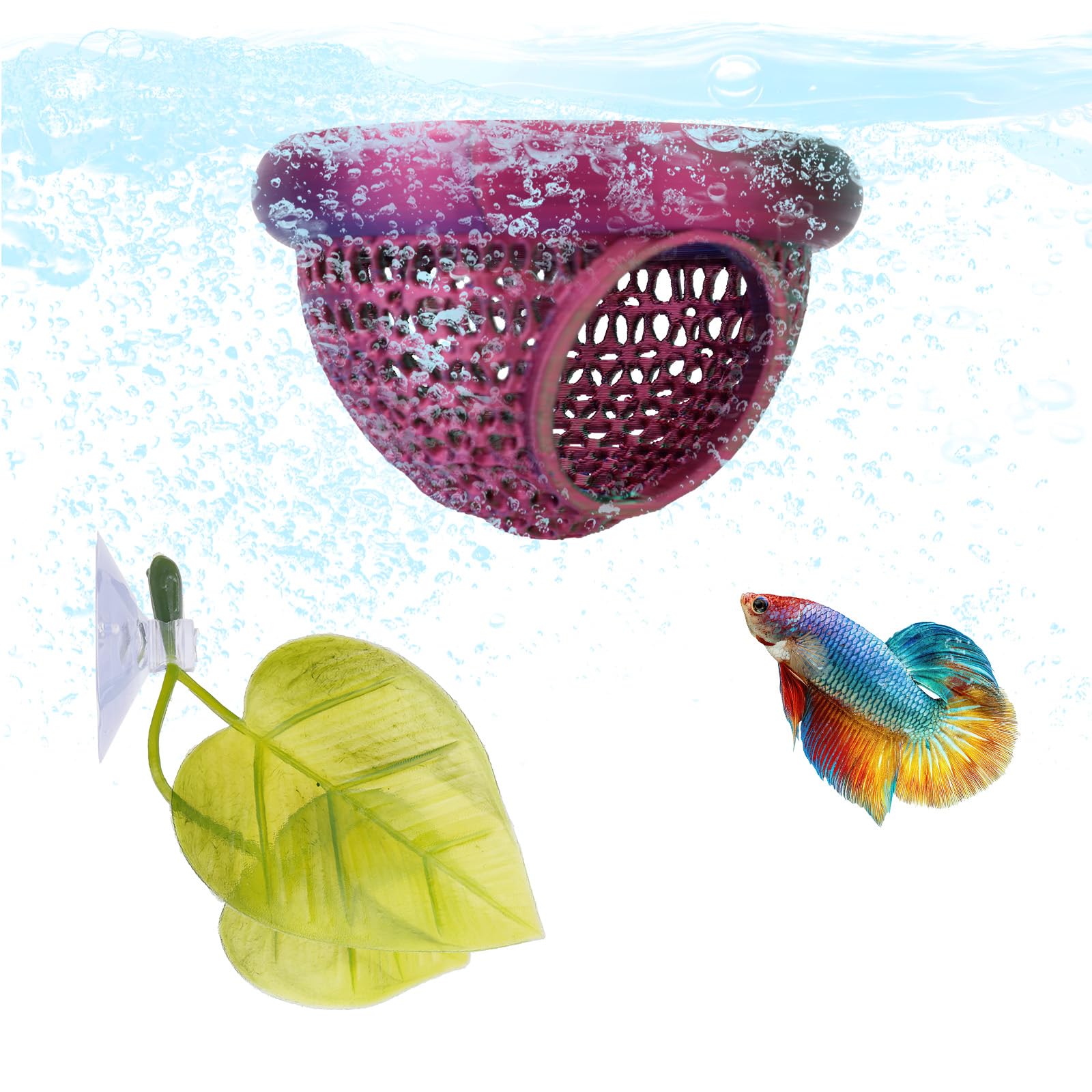 Penitue Betta Set Nascondiglio Galleggiante Acquario Foglie Anello Alimentazione Zona Riposo Accessori Decorativi