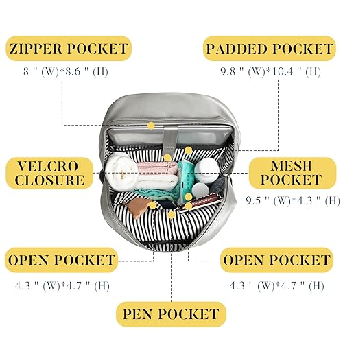 Miniatura 3 de Leatther Bolsa de pañales de miss fong, mochila para pañales con cargador USB y bolsillos aislados, gris, talla única, Bolso multifuncional neutral