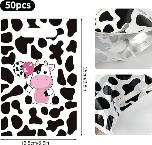 Miniatura 4 de Rainmae 50 bolsas con estampado de vaca, lindas bolsas de regalo de vaca, bolsas de dulces, bolsas de regalo para fiestas temáticas de animales de