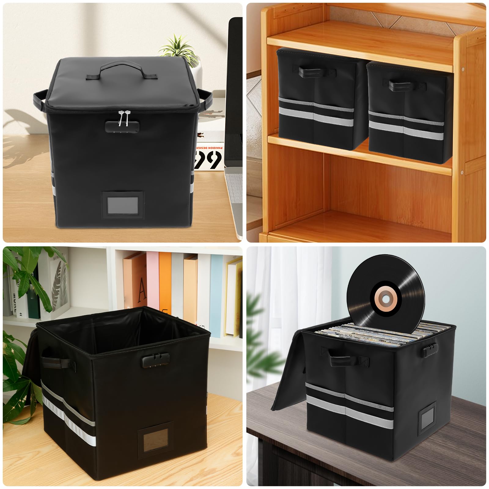 Schallplatten Aufbewahrungsbox mit Schloss Feuerfest Wasserdicht Plattenkoffer Vinyl Faltbar zur 100+ 30,5 cm Schallplatten mit Griff für Aufbewahrung Wertvoller Alben