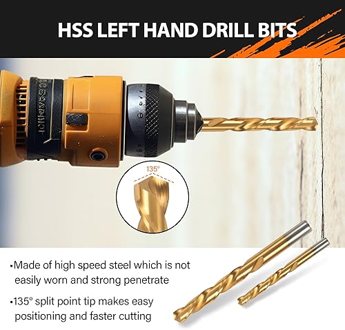 Miniatura 4 de KENDO Juego de 46 extractores de tornillos dañados HSS  Removedor para tornillos pelados, tuercas y pernos, herramientas de broca para una fácil