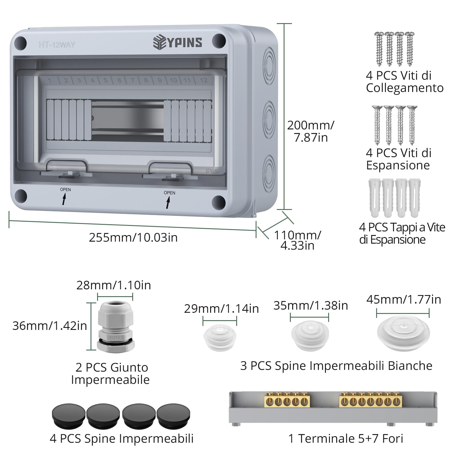 EYPINS Quadro Elettrico Esterno 12 Moduli e Coperture Modulari