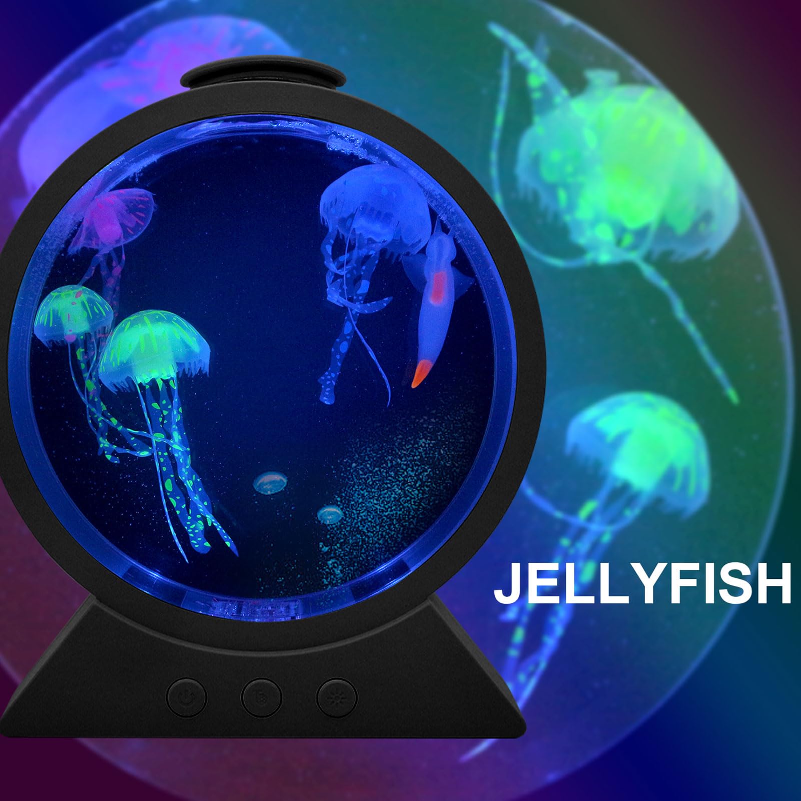 lyrlody LED Quallenlampe 7 Farben Quallen Aquarium Licht Quallen Nachtlicht mit 4 Quallenfiguren 2 Geschwindigkeiten für Schlafzimmer Deko (BLACK)