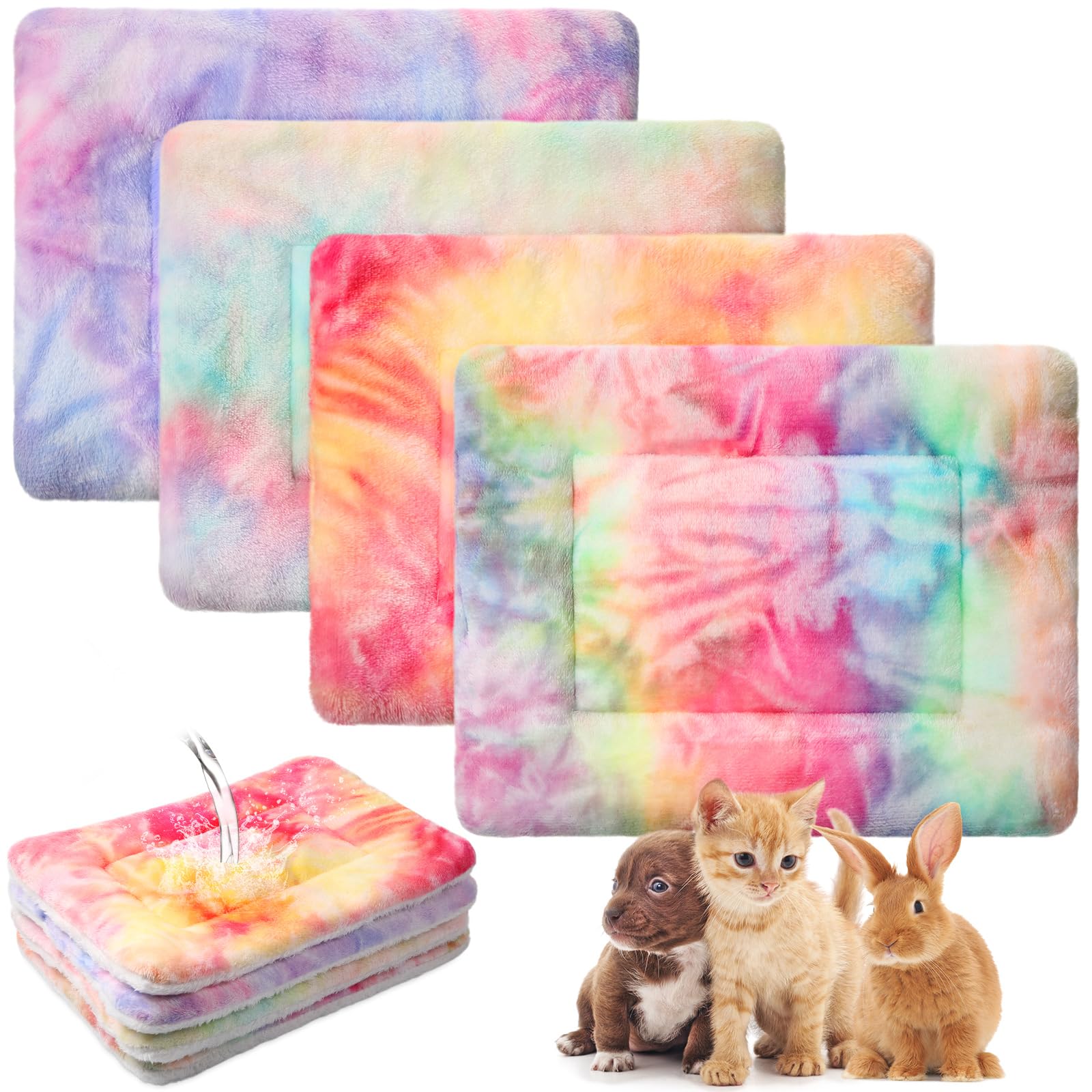 Haull 4 Pcs Waterproof Guinea Pig Bedding Mat, Tie Dyed, 13 x 18.5