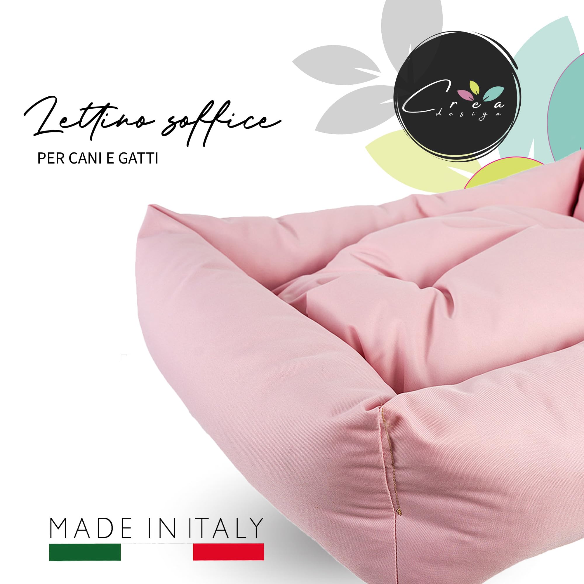 Crea Bed - Cuccia lettino per cani idrorepellente resistente ai graffi, realizzata a mano in Italia. Cuscino per Cane tessuto robusto per l'uso interno ed esterno.S/M | 70 x 55 cm, ROSA
