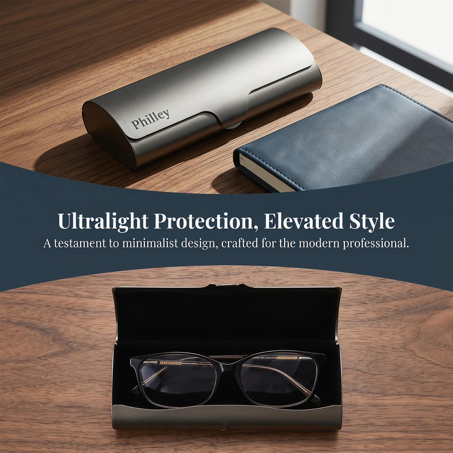 Philley Aluminum Ultra-Light Eyeglasses Case Hard Shell Nearsighted Glasses Case for Women & Men