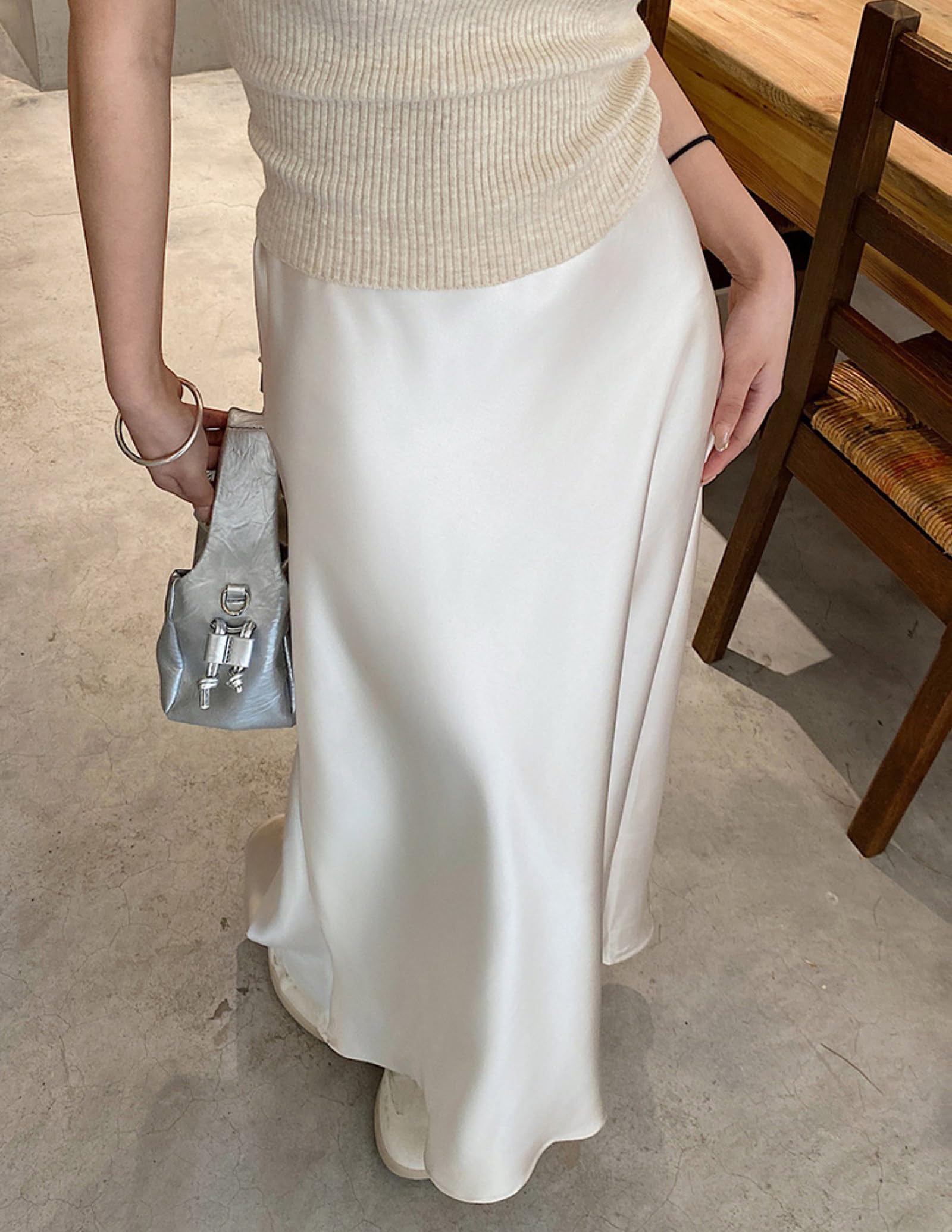 Jupe Longue En Satin Pour Femmes Taille Élastique Lâche Décontracté Taille Haute Ourlet Fluide Hanche Droite Jupes Trapèze En Queue De Poisson