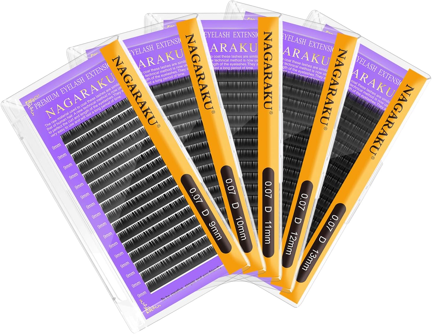 NAGARAKU 5 Trays Eyelash Extensions Individual Lashes 0.07mm D curl 9/10/11/12/13mm in 1 pack Classic Soft Natural Professional Faux Mink 16 rows