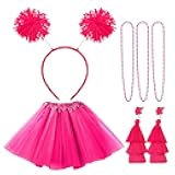 Tutu Accessories Set 80s Women Costume Accessories Set Red White Blue Tutu Pom Pom Headband Necklaces Tassel Earring