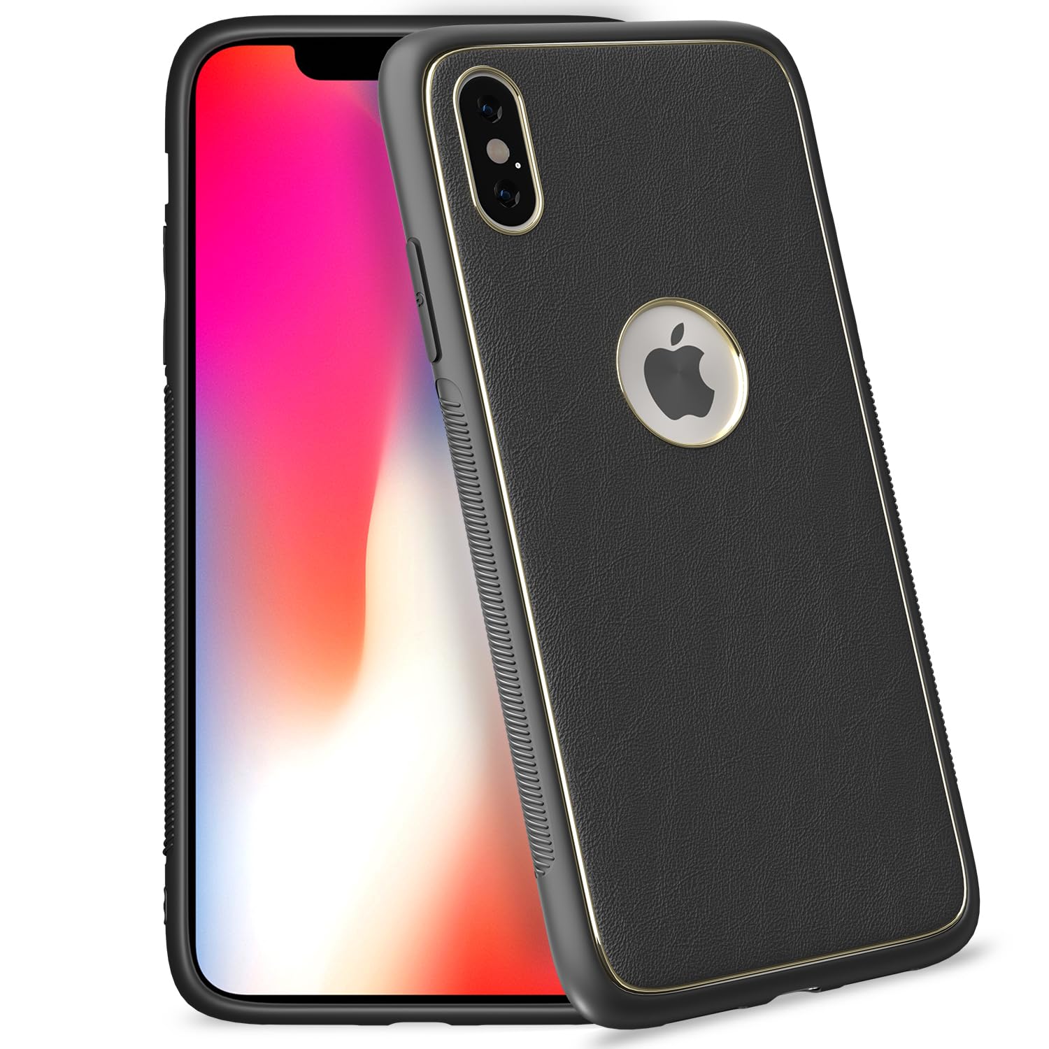 Pikkme Back Cover | Gold Electroplating Leather Chrome | Raised Edges | Super Soft-Touch | Bumper Case for iPhone X/XS (Black) (B0C3DVBKS8) Amazon Price History, Amazon Price Tracker
