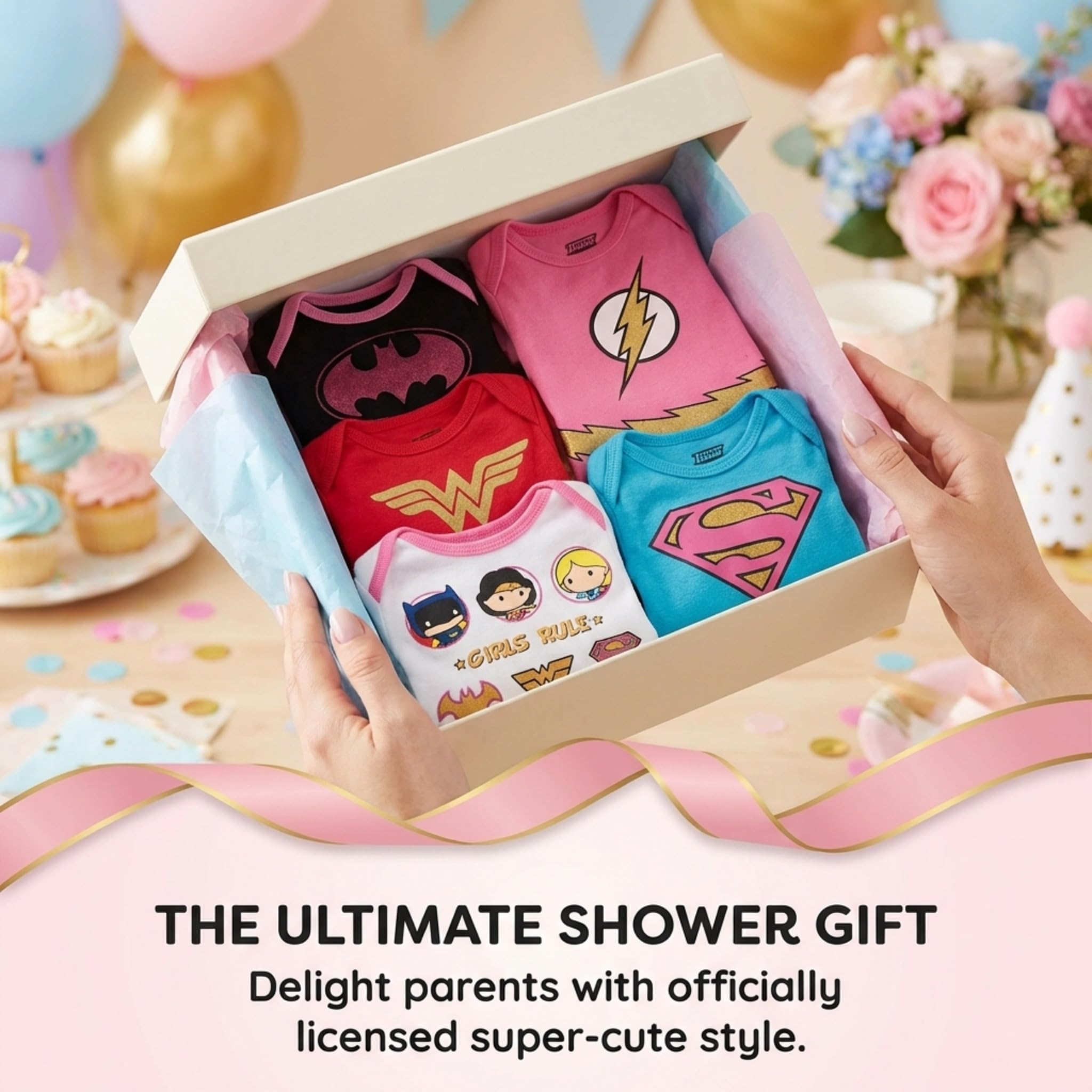 DC Comics Baby-Girls Justice League Bodysuit mit kurzen Ärmeln, Multipack
