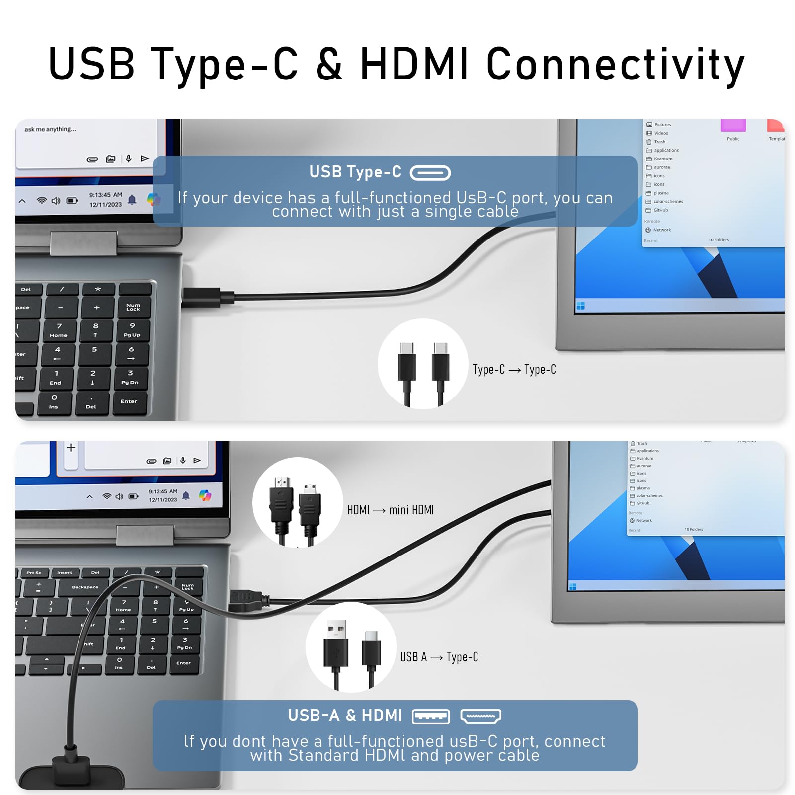 Xyvolve Monitor Portable 15.6 Inch FHD 1080P IPS Anti-Glare USB-C HDMI, sRGB100% 60Hz Display Screen, Dusl Speakers for Laptop PC Mac Phone PS5/4 Xbox - 4