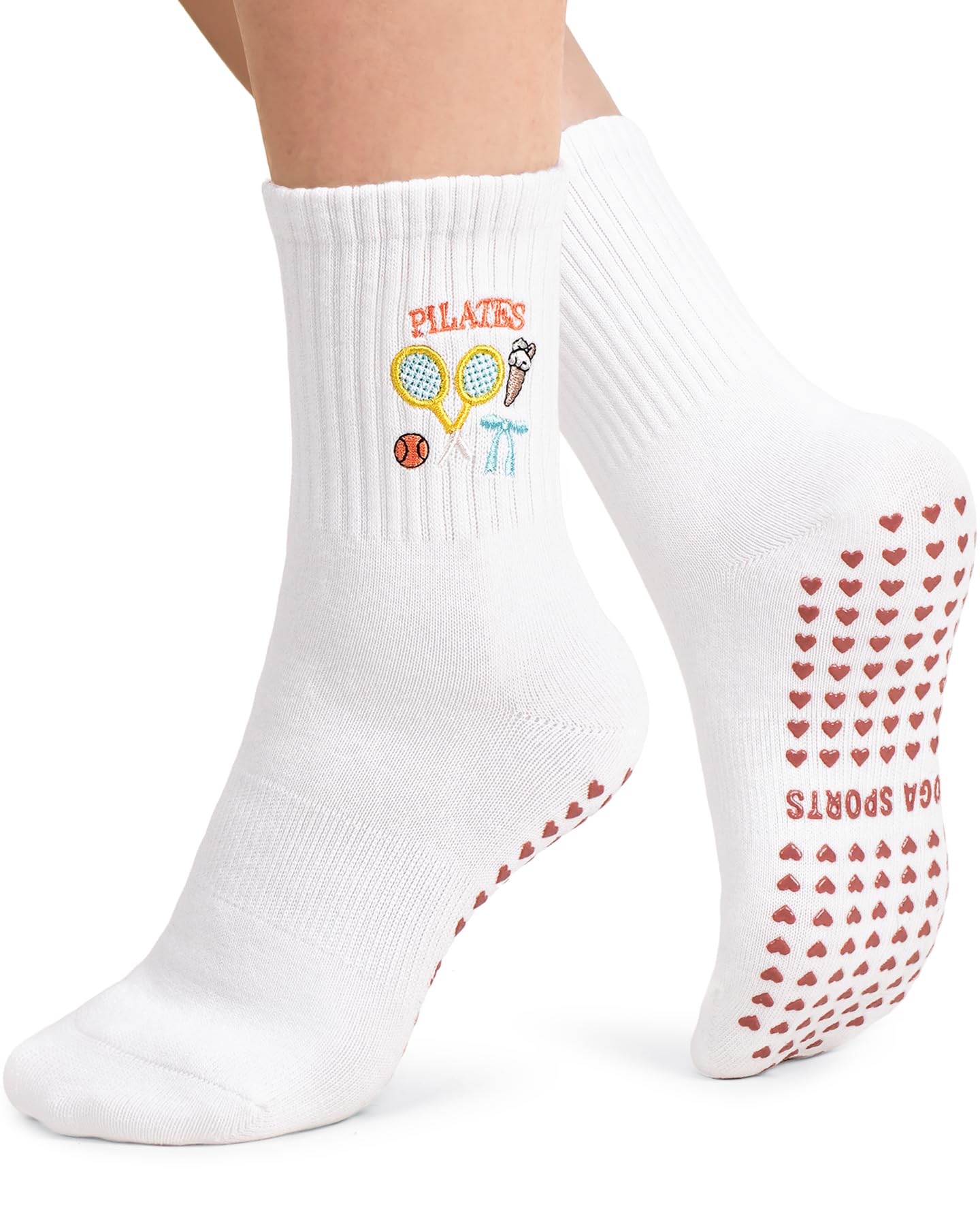 yeuG Non Slip Pilates Socks with Grips for Women, Grip Socks for Yoga Ballet Barefoot Workout Anti Skid Athletic Socks