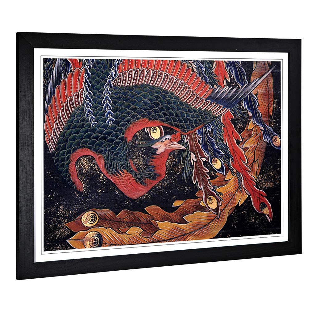 Big Box Art Framed Print of Hokusai Phoenix Katsushika HokusaiJapanese Oriental Design | Wall Art Picture| Home Decor for Living Room, Bedroom, Office, Black, A2 / 24.5x18 Inch / 62x45cm